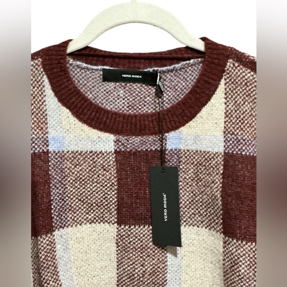 VERO MODA Buffalo Check Balloon Sleeve Sweater M 21” p2p Port Royal/Birch NWT - Picture 5 of 12